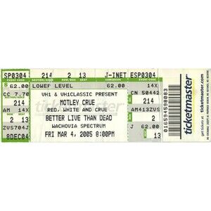Vintage 2005 Motley Crue Full Complete Concert Ticket Stub Philadelphia PA